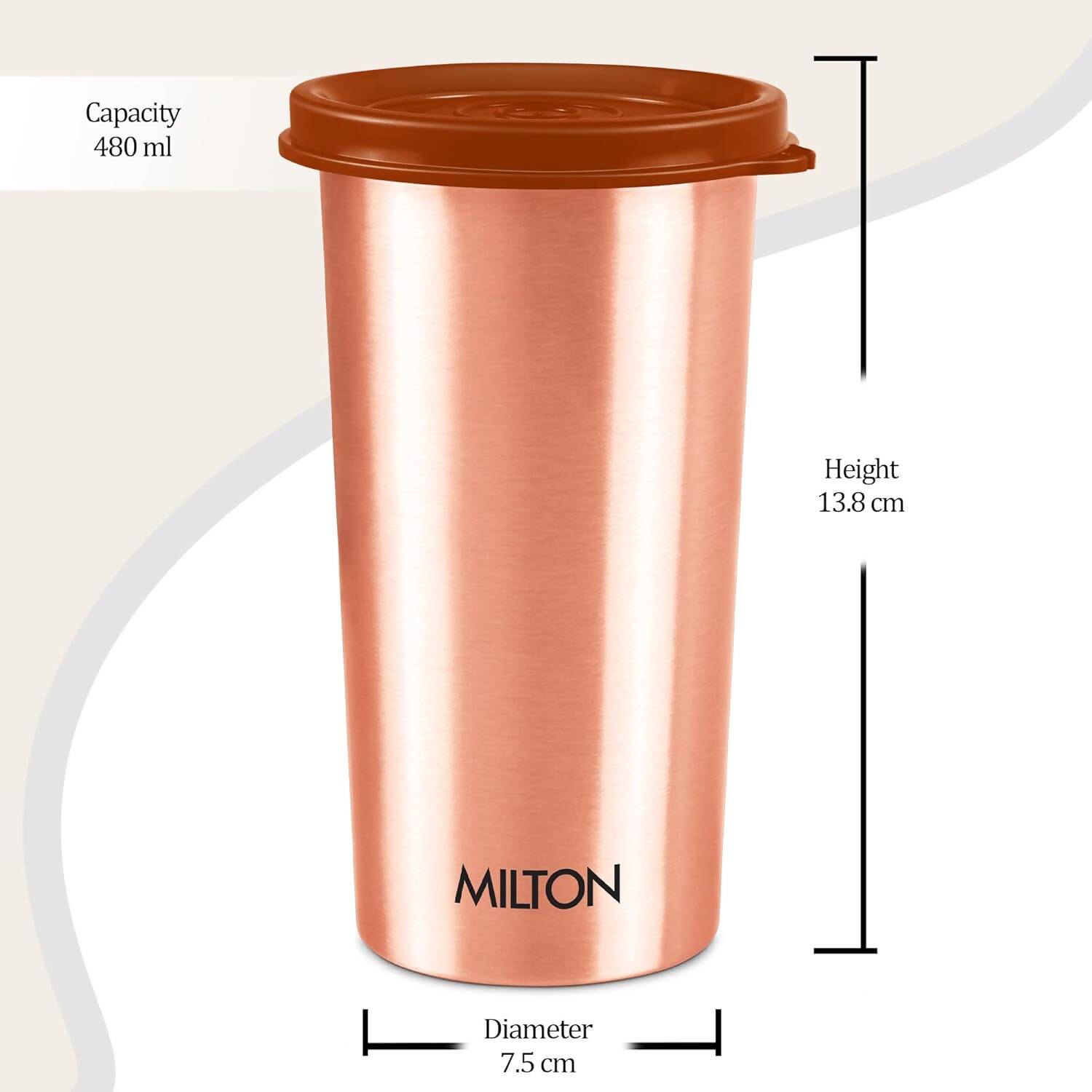 Milton Copper Drinking Water Tumbler with Lid - 400ml