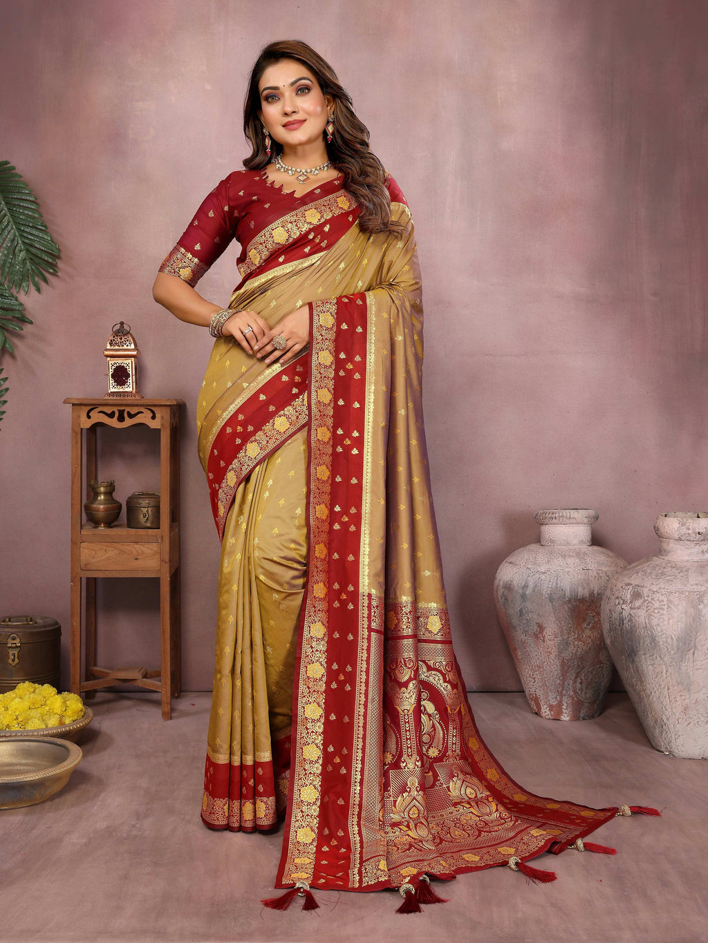 Aastha Fashion Mustard Kalamkari Silk Zari Woven Saree - Distacart
