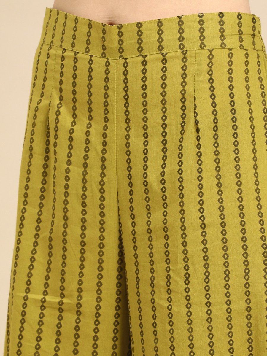 All About You Women Green Printed Pure Cotton Kurti with Palazzos