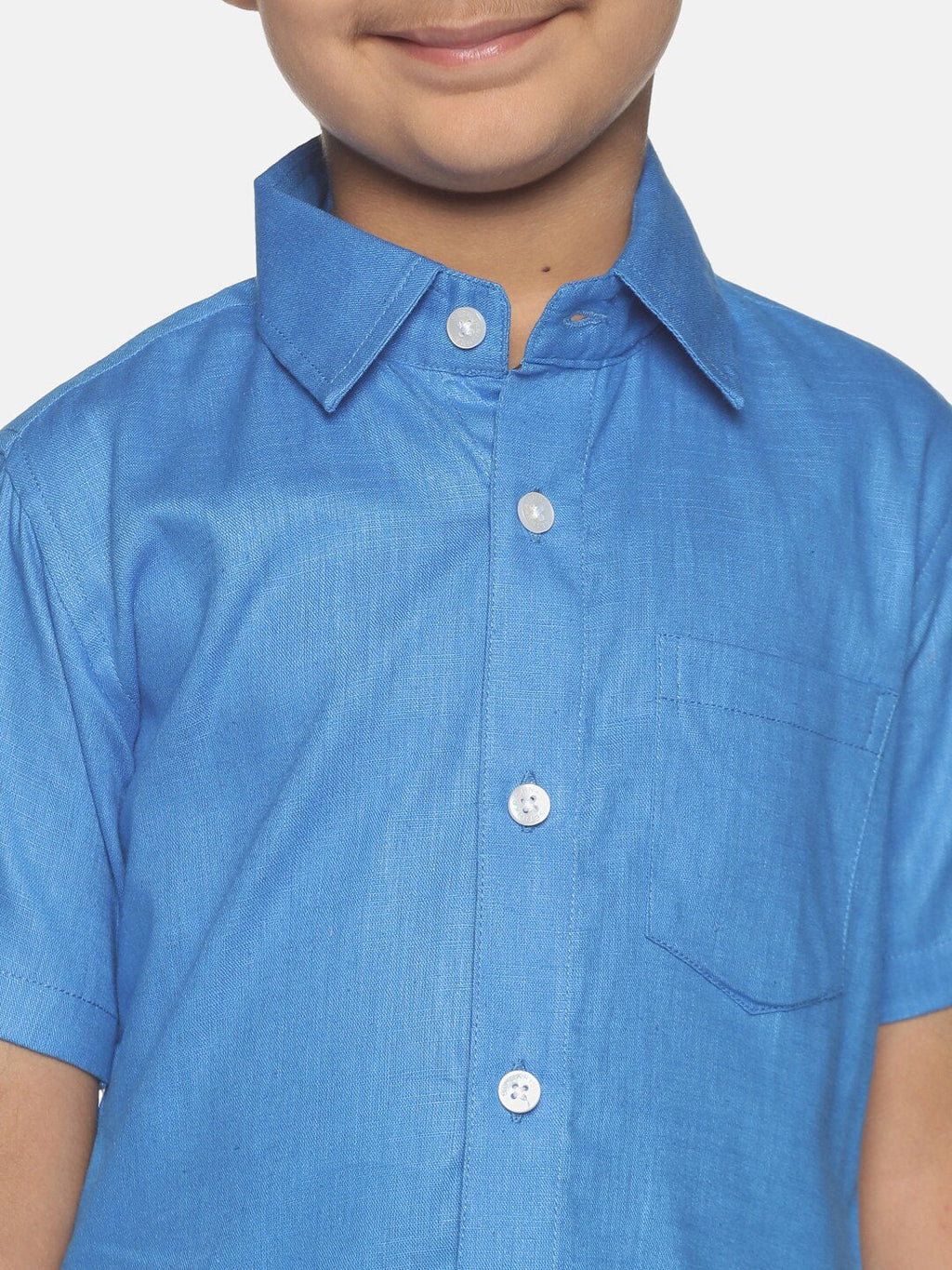 Sethukrishna Boys Blue & White Shirt with Veshti Set