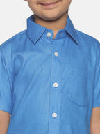 Sethukrishna Boys Blue & White Shirt with Veshti Set