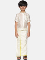 Sethukrishna Boys Cream-Coloured & Gold-Toned Shirt with Dhoti