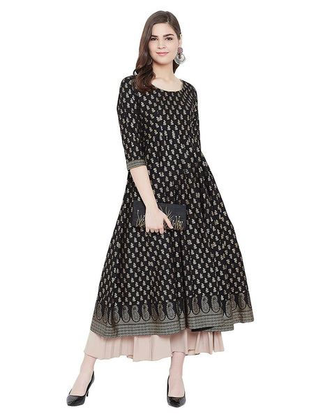 Cheera Embellished Daily Wear Cotton Blend Kurta - Black