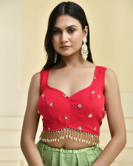 Amodini Designer Studio Pink Pearl Sleeveless Padded Blouse