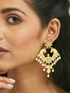 Nuyug 22K Gold-Plated Kundan and Pearl Earrings with Floral Stud and Intricate Crescent Design Chandbalis - Distacart