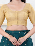 Joban Fashion Gold Tissue Elbow Sleeveless Front Open Blouse