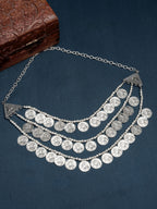 NVR Women's 3 Layered Artificial Beads German Silver Oxidised Necklace