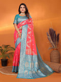 Joban Fashion Banarasi Tomato Red Woven Soft Silk Saree - Distacart