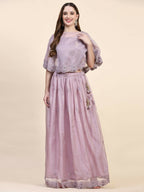 Purple Silk Embroidered Poncho Pattern Top & Lehenga with Dupatta - Tanya