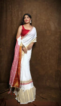 Exclusive Collection White Red Pure Cotton Handloom Gorgeous Saree