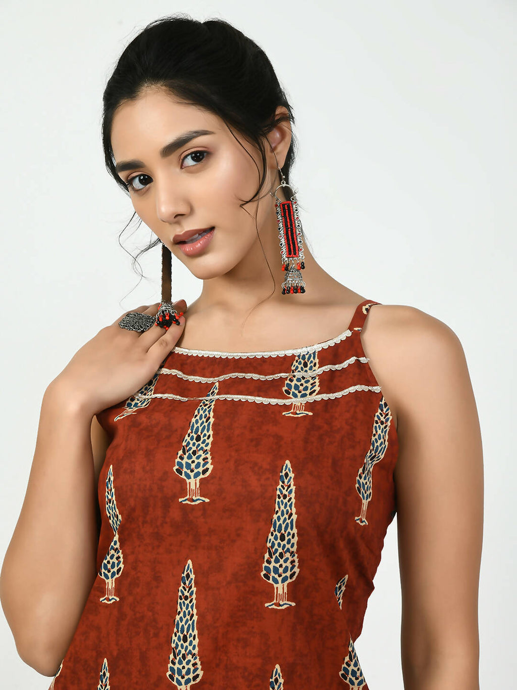 Myshka Women's Rust Straight Printed Kurta
