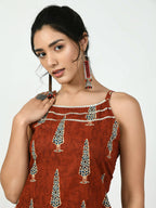 Myshka Women's Rust Straight Printed Kurta