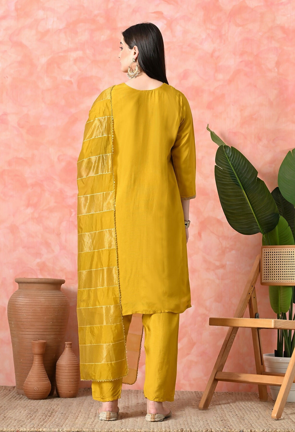 Joban Fashion Mustard Premium Pure Viscose Print Dola With Handwork Kurta Set