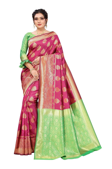 Vamika Ethnic Fire Pink Weaving Banarasi Jacquard Saree
