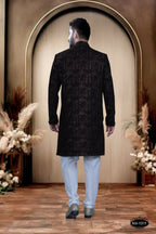 Joban Fashion Men's Blue Base (Multi-Colour) Velvet Kurta with Pyjama