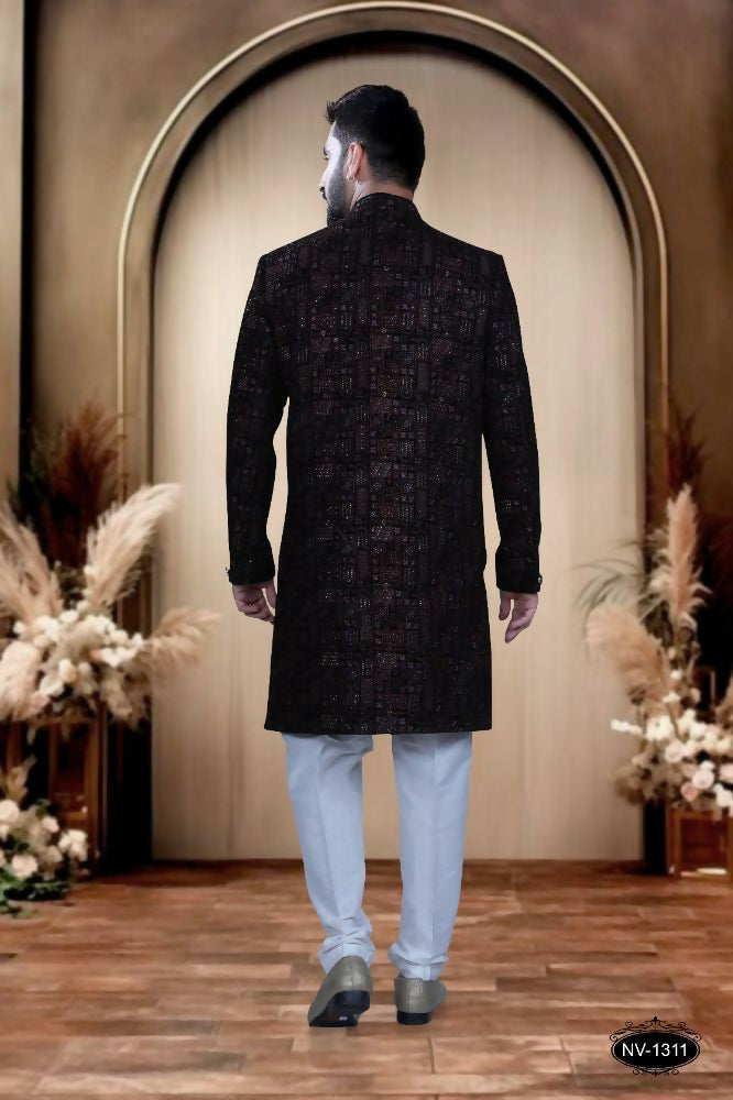 Joban Fashion Men's Blue Base (Multi-Colour) Velvet Kurta with Pyjama