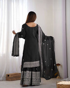 Joban Fashion Black Kurta Set Silk Sequins , Zari, Coding & Thread Embroidered work - Distacart