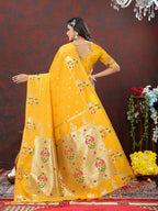 Lorenvalley Fashion Gold Soft Paithani Silk Woven Design Gold Zari Meenakari Weaving Saree