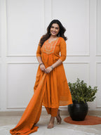 The52 Women's Beautiful Cotton Fabric Embroidery Work Straight Kurta Pant and Dupatta Set - Distacart