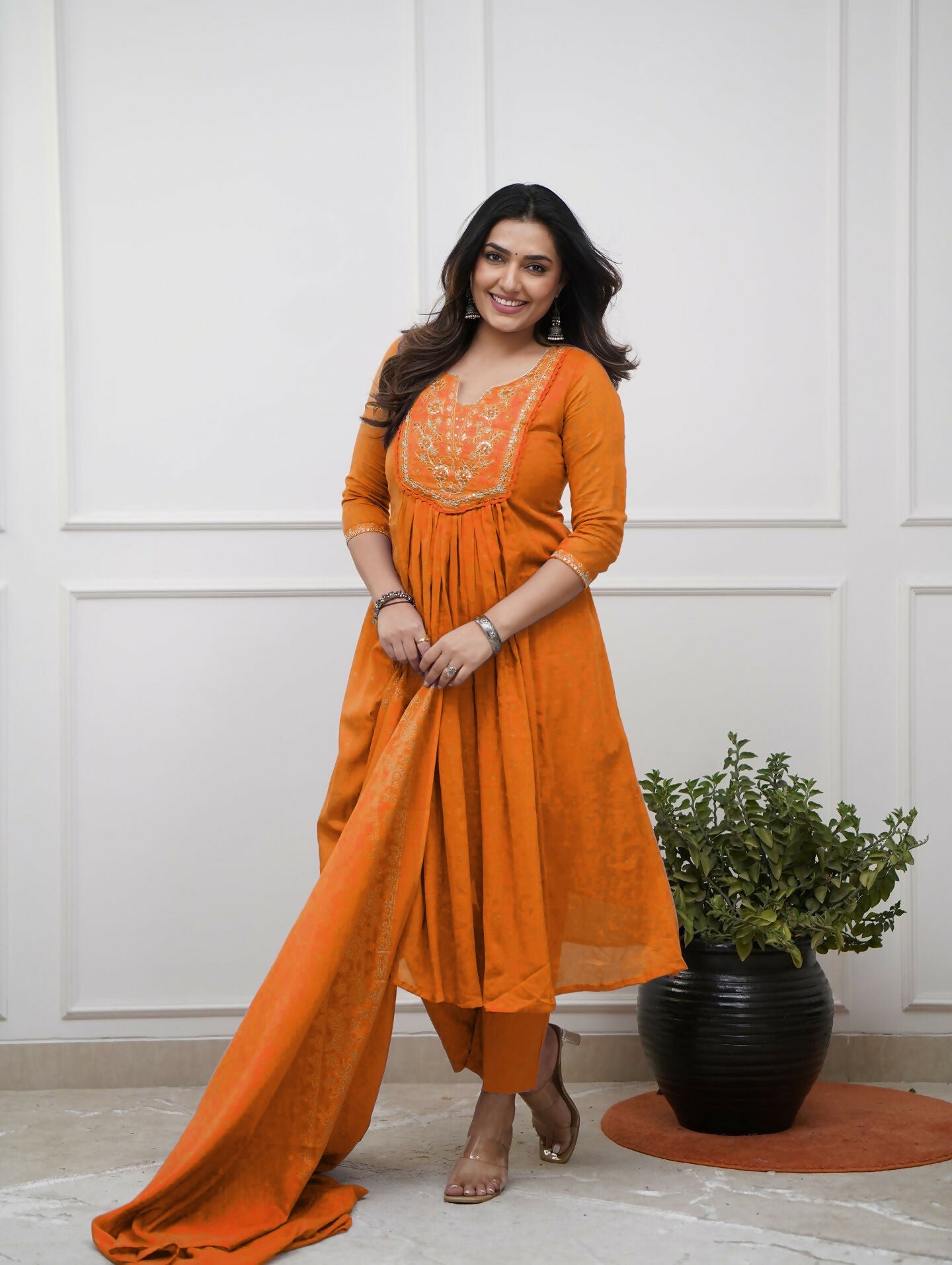 The52 Women's Beautiful Cotton Fabric Embroidery Work Straight Kurta Pant and Dupatta Set - Distacart