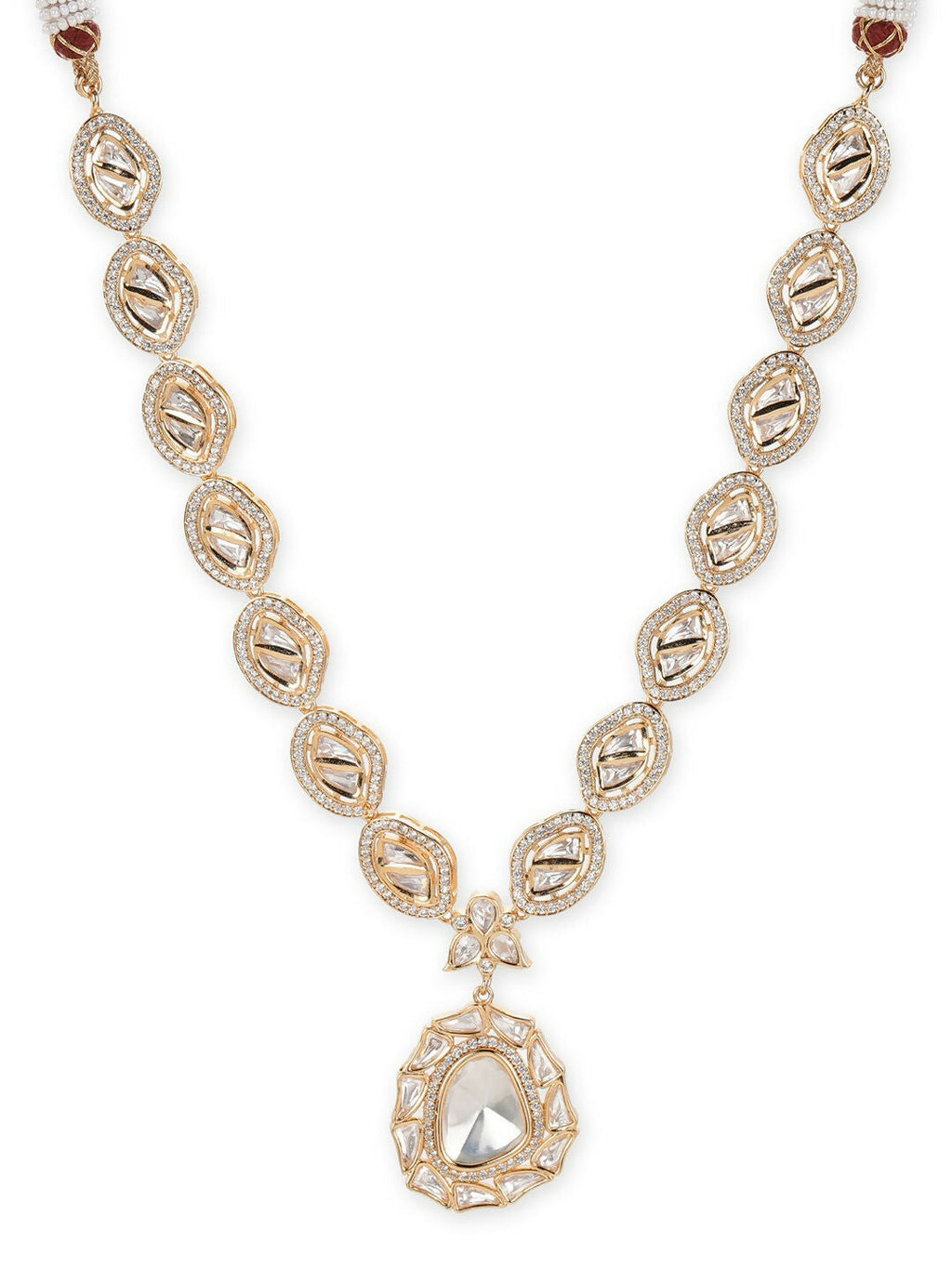 Gold Tone Kundan and Diamond Neckpiece- Ruby Raang