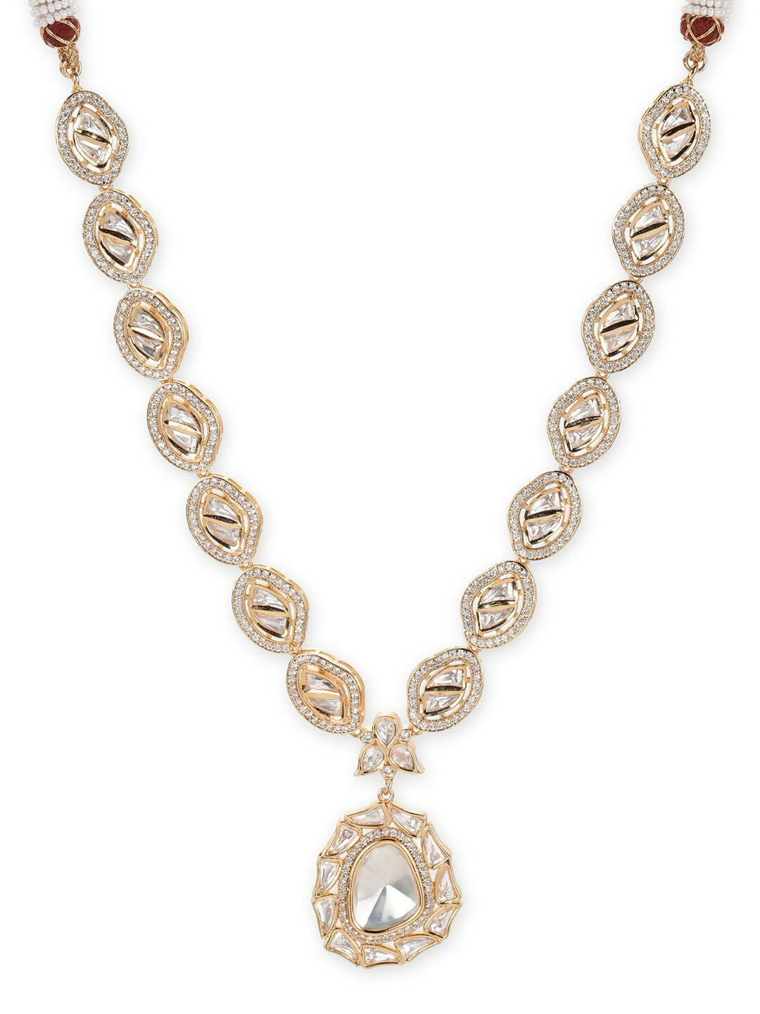 Gold Tone Kundan and Diamond Neckpiece- Ruby Raang