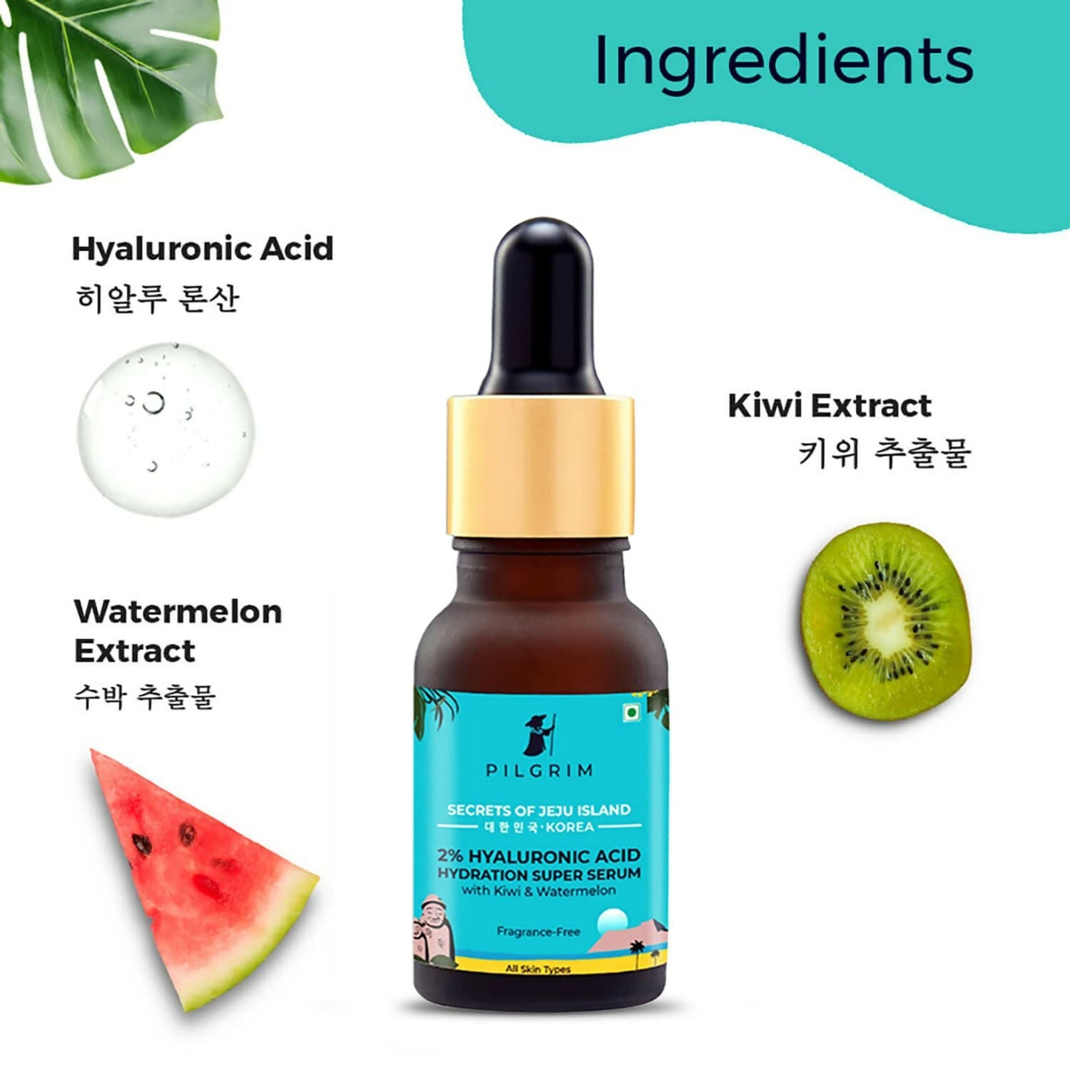 Pilgrim 2% Hyaluronic Acid Hydration Super Serum With Kiwi & Watermelon Extracts For Hydrated Skin - Korean Skin Care - Distacart