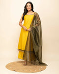 FIORRA Women's Yellow Silk Blend Straight Kurta Palazzo Set With Dupatta