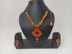 Terracotta Diamond Pendant Mini Necklace Set With Hangings