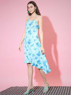 Myshka Women's Blue Floral Printed Fit and Flare Dress - Distacart