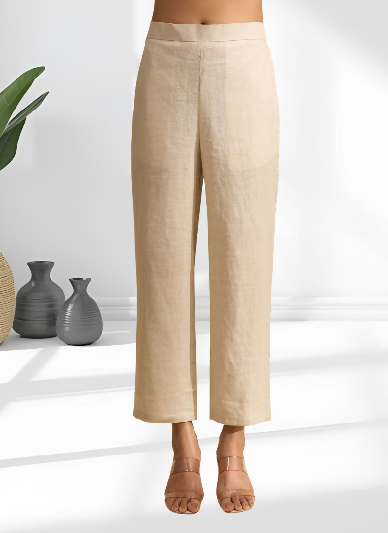 Joban Fashion Beige Linen Embroidered Readymade Cord Set - Distacart