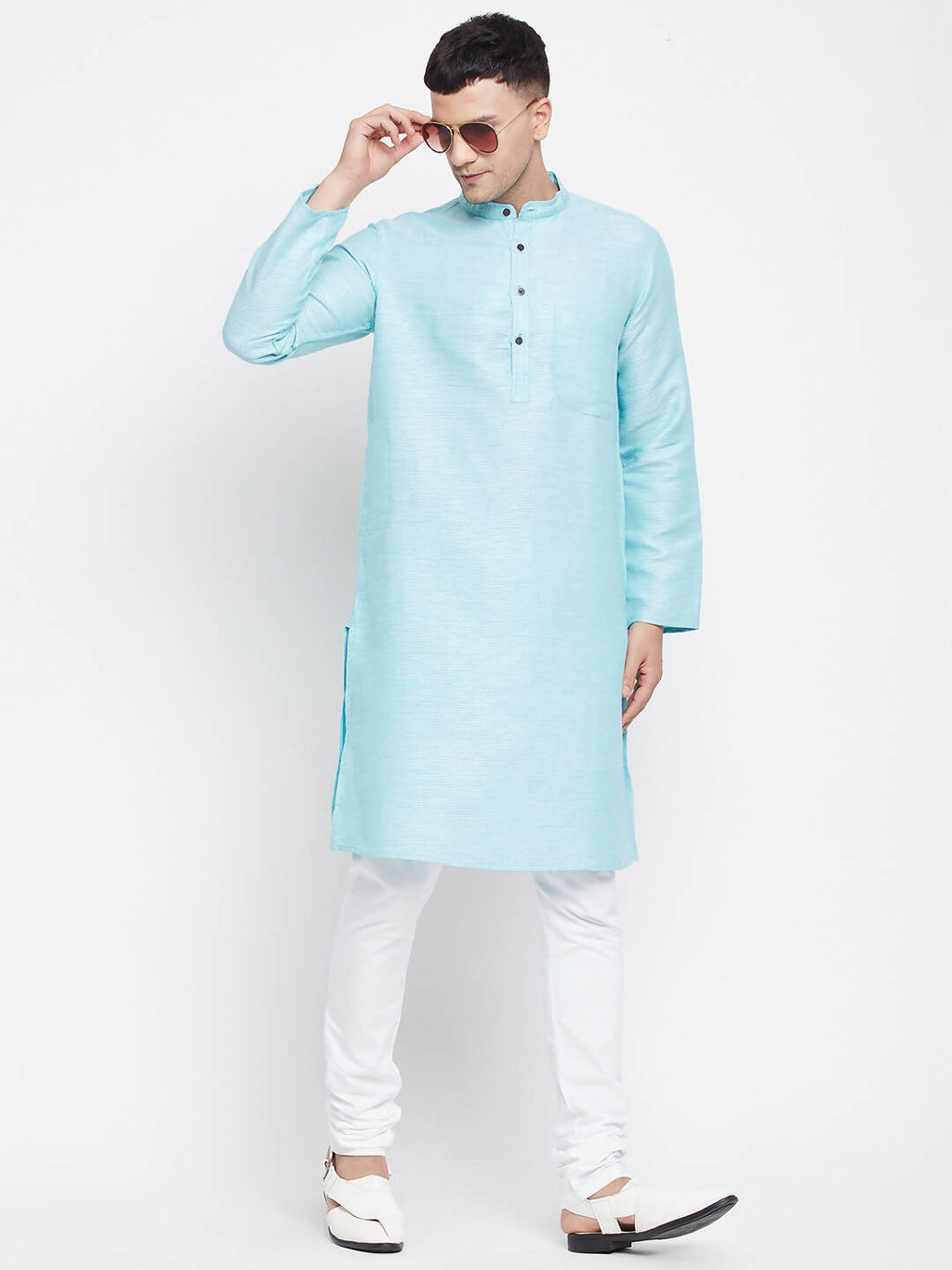 Even Apparels Blue Rayon Men's Kurta With Band Collar - Distacart