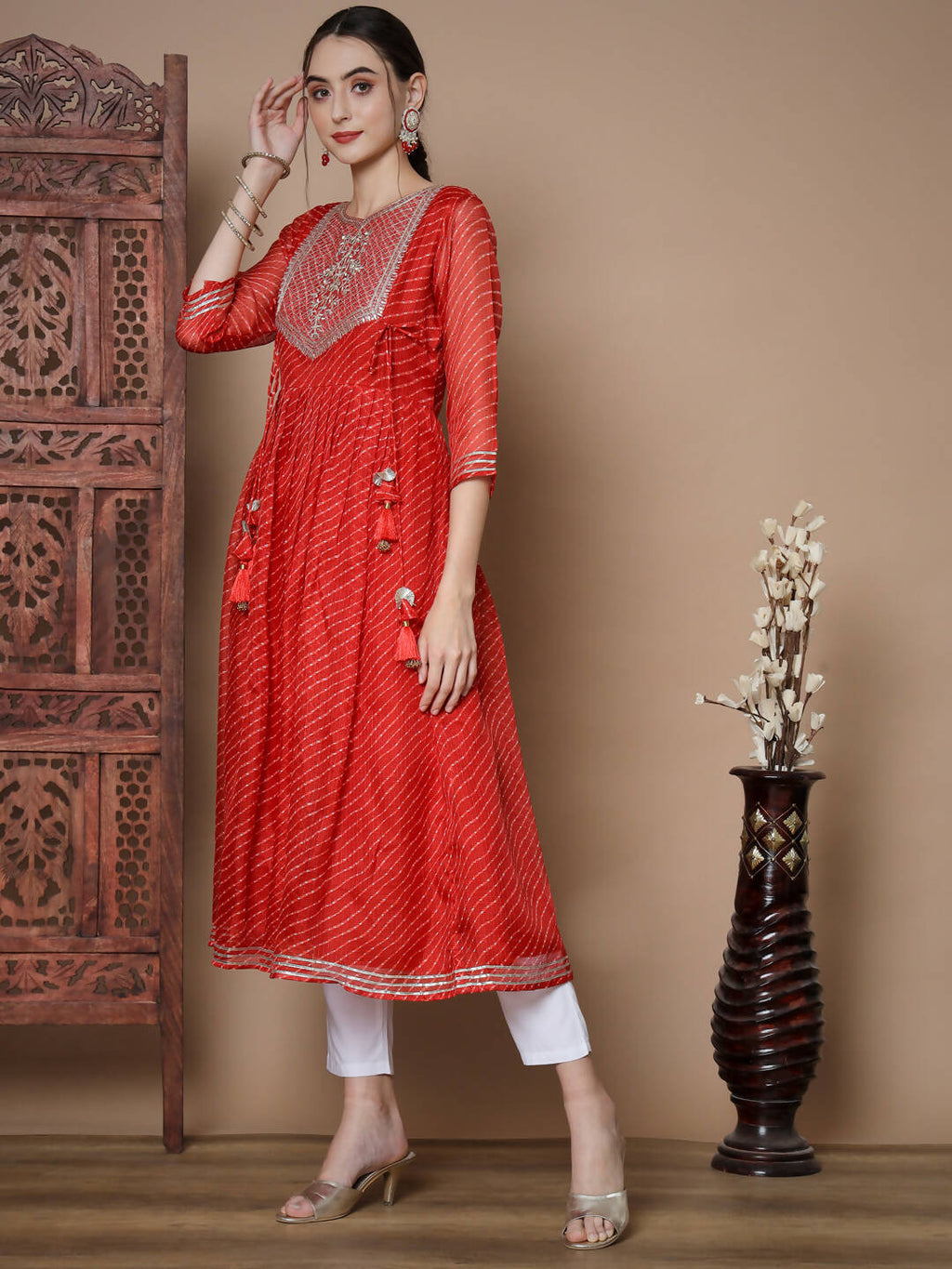 Indian Clothing Myshka Women's Red Anarkali Kurta