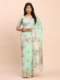 Shree Shyam Fashion Linen Cotton Sea Green Saree - Distacart