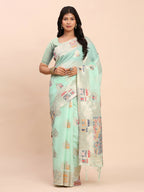 Shree Shyam Fashion Linen Cotton Sea Green Saree - Distacart