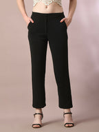 Myshka Women'sBlack Solid Party Straight Trousers