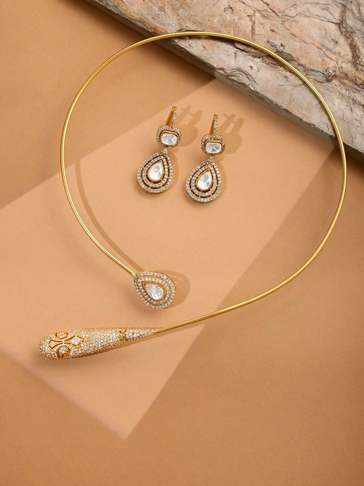 Kundan Antique Finish Earrings and Necklace set - Ruby Raang