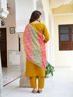 The52 Women's Beautiful Viscose Chanderi Fabric Embroidery Work Straight Kurta Pant and Dupatta Set - Distacart
