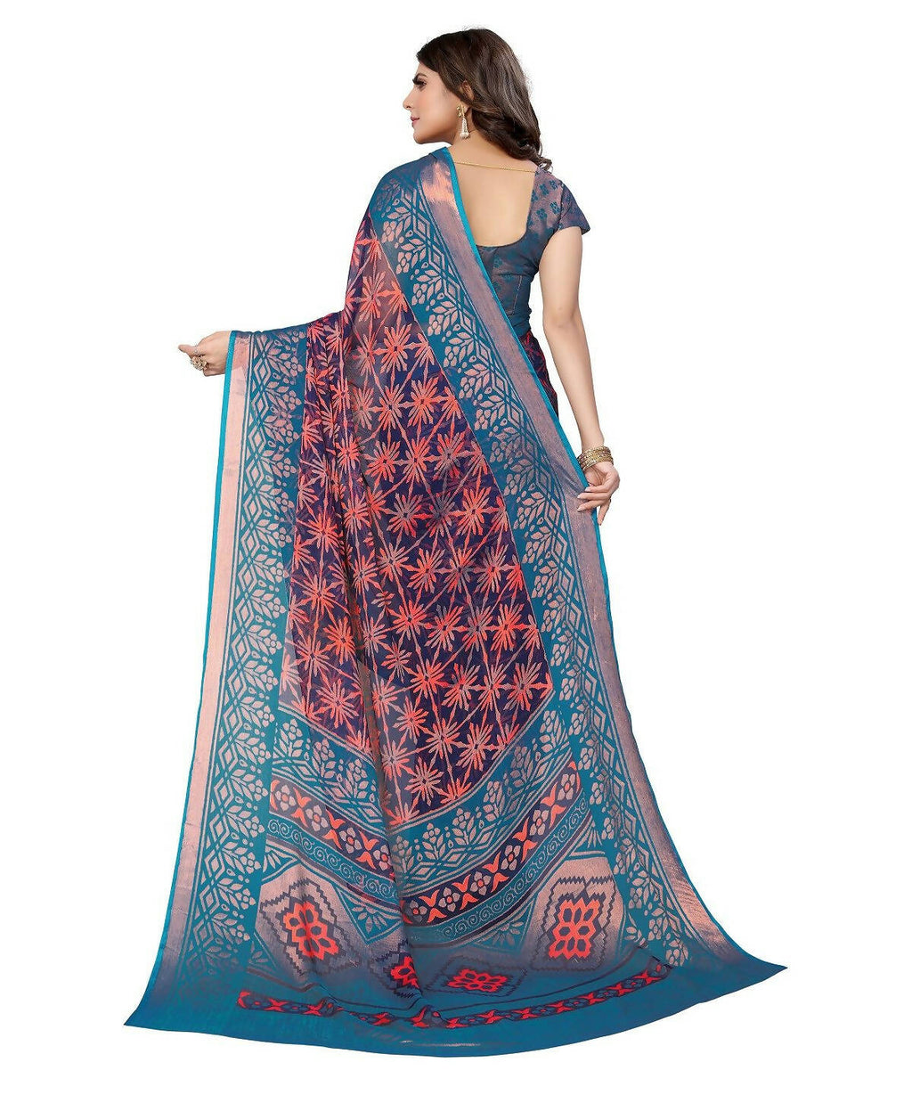 Vamika Navy Blue Chiffon Brasso Bollywood Style Woven Saree (DEVINA NAVY) - Distacart