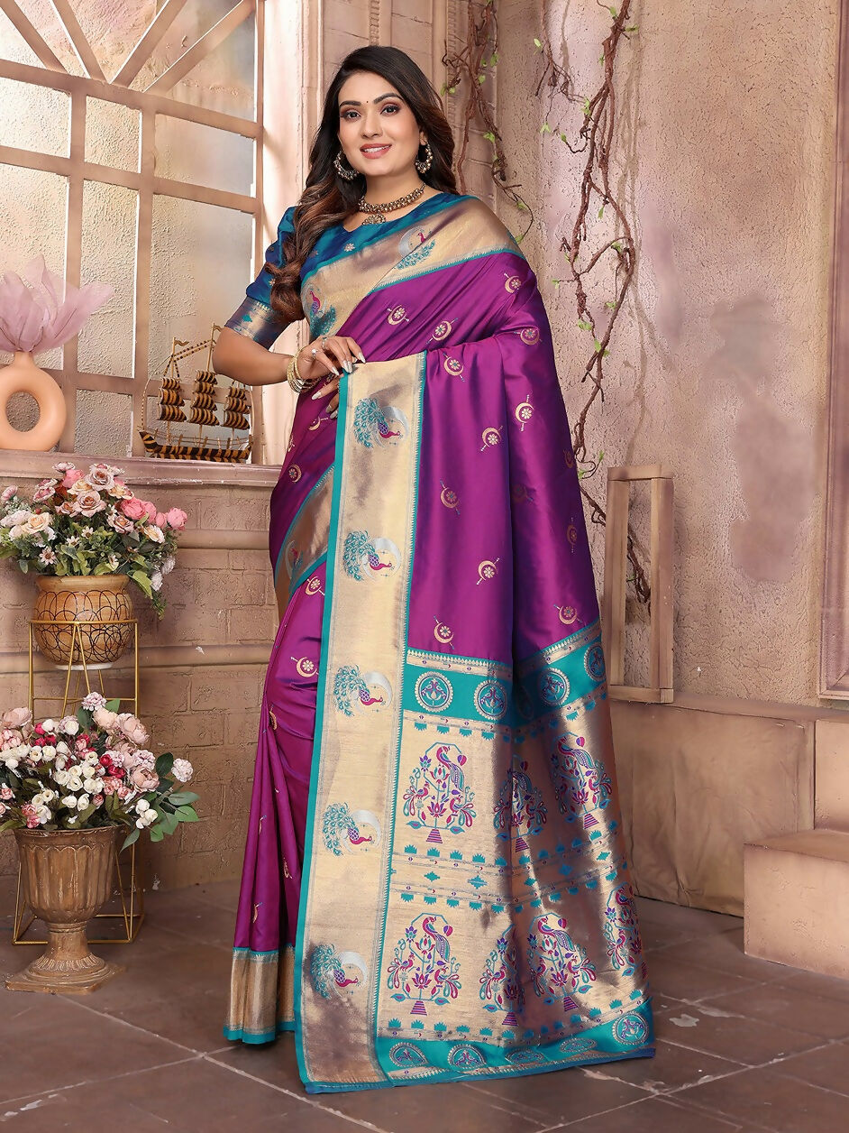 Joban Fashion Paithani Purple Woven Soft Silk Saree - Distacart