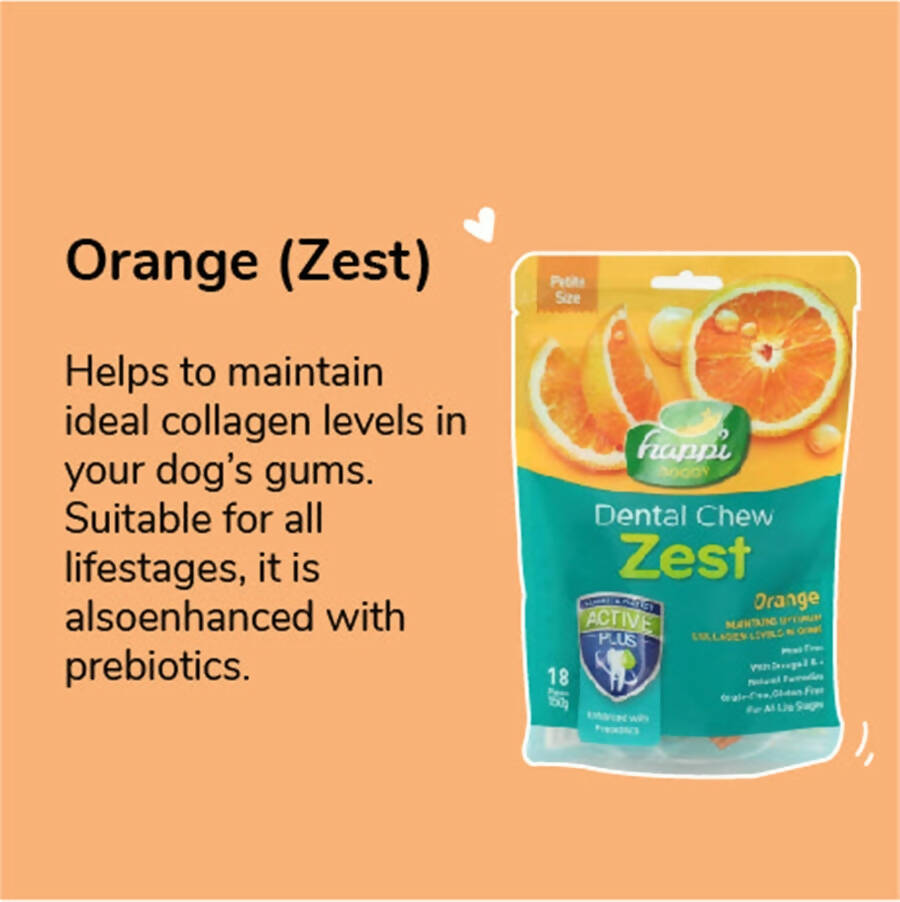 Happi Doggy Dental Chew Zest - Orange Petite