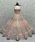 Jyoti Fashion Women's Peach Bridal Net Zari with Thread Embroidered Wedding Lehenga Choli