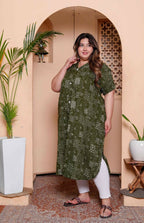 Miravan Womens Plus Size Pure Cotton Floral Printed Green Button Down A-Line Midi Dress - Distacart