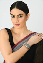 Mominos Fashion Kamal Johar Oxidised Silver-Plated Screw Type Handcraft Bracelet