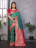 Joban Fashion Banarasi Green Woven Soft Silk Saree - Distacart