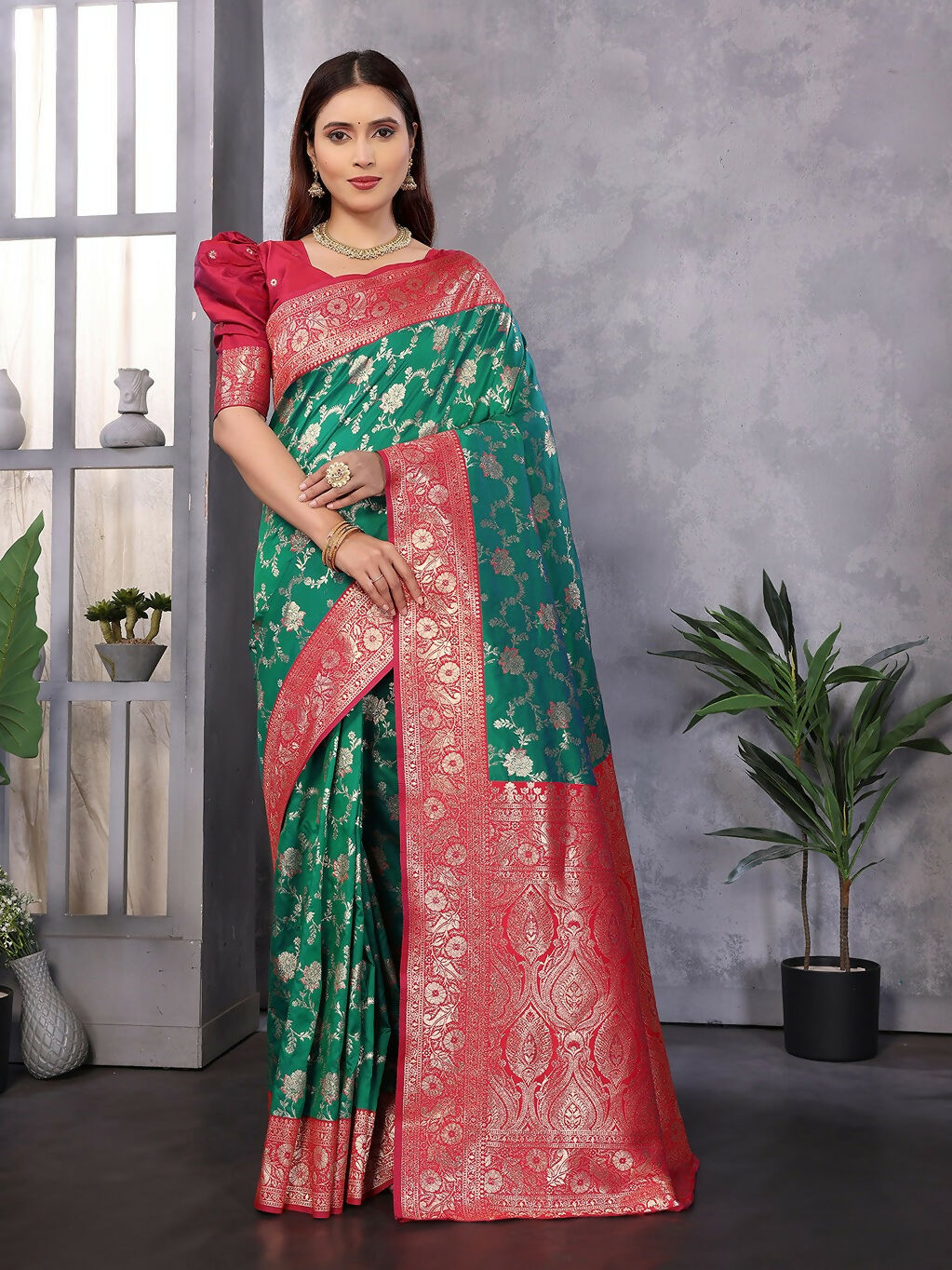 Joban Fashion Banarasi Green Woven Soft Silk Saree - Distacart