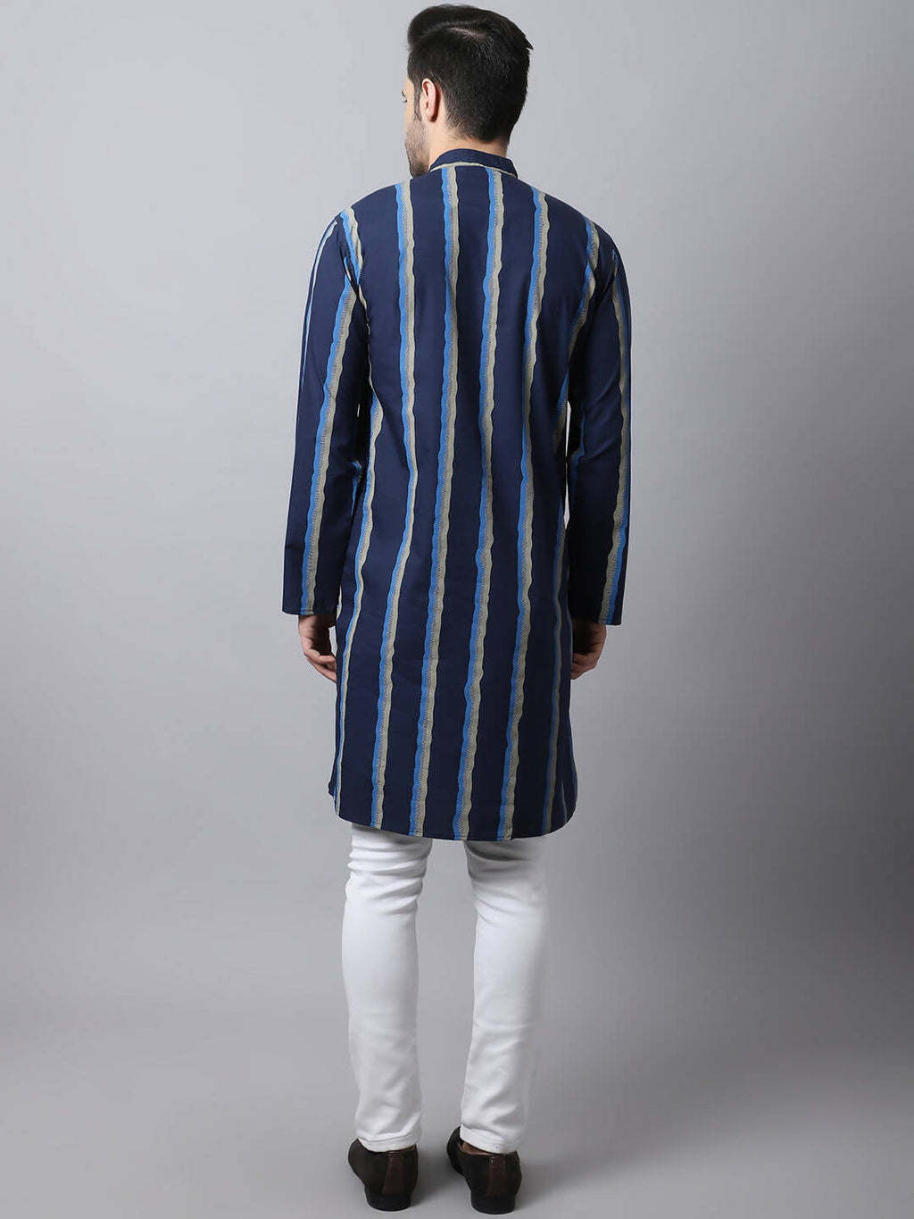 Even Apparels Navy Pure Cotton Men's Kurta With Band Collar - Distacart