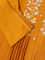 Mustard Chinon Yoke Embroidered A-line Top - Tarini