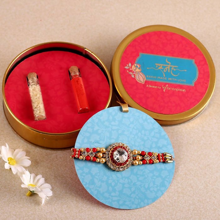 American Diamond Bling Rakhi And Fruit N Nut Chocolates