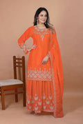 Joban Fashion Orange Silk Embroidered Sharara Set - Distacart